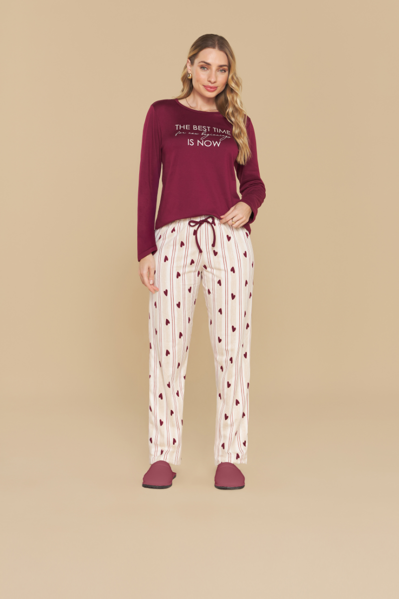 Pijama Jovial Manga Longa com Calça em Malha Peletizada Peluciada Heart Corações – Sensare® 140148