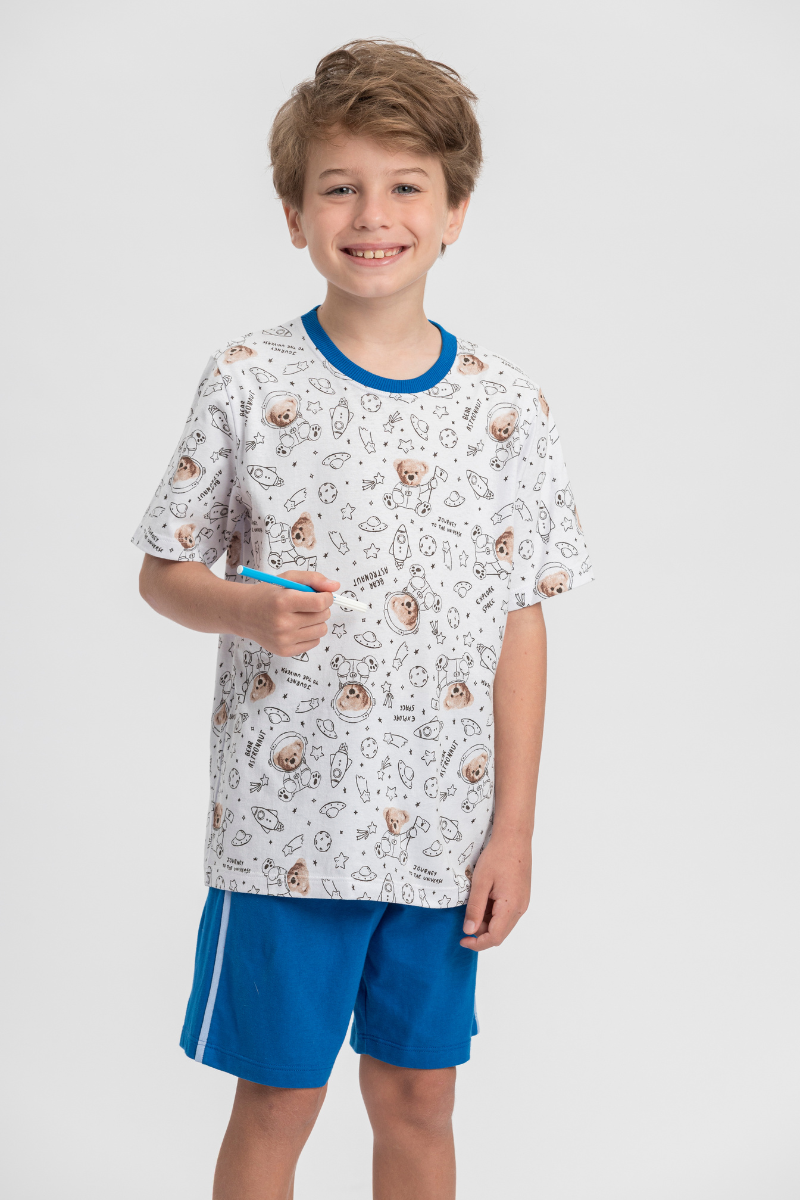 Pijama Infantil Masculino Meia Manga com Bermuda Algodão Colorindo Sonhos – Mensageiro dos Sonhos® 0132143