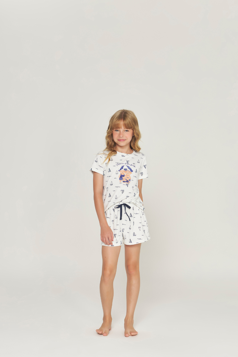 Pijama Meia Manga com Short Infantil Peach Touch Navy Off – Dunid® 01.1.0403/04