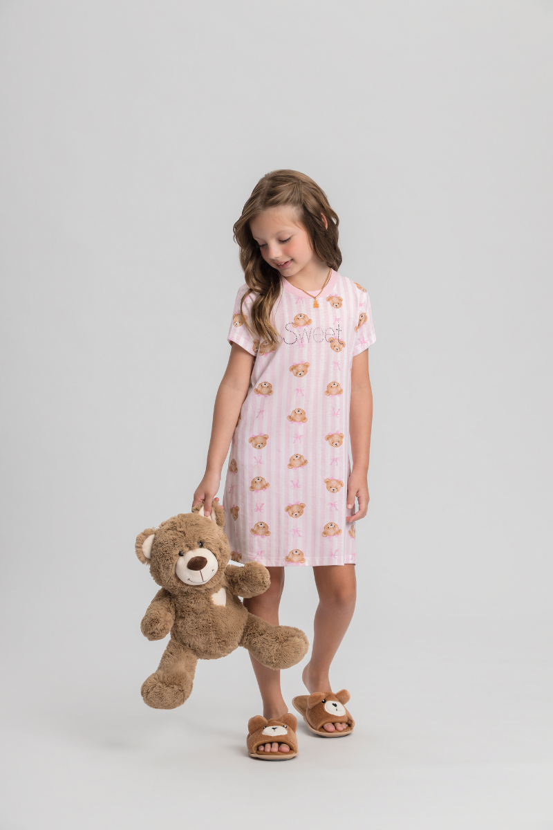Camisola Infantil Meia Manga Algodão My Teddy Sweet – Mensageiro Dos Sonhos® 012544