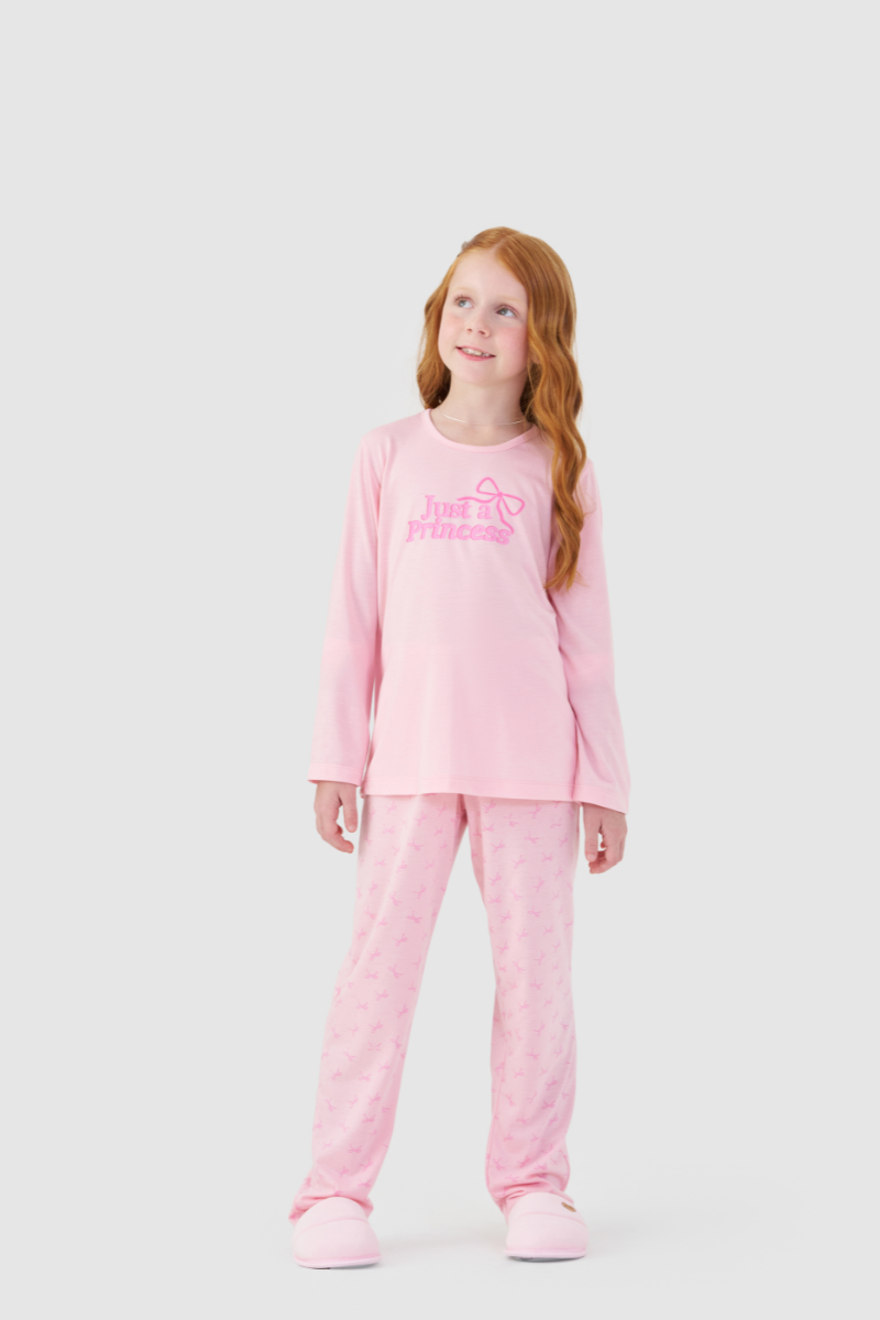 Pijama Infantil Manga Longa com Calça em Meia Malha Princess – Mensageira da Paz® 034198