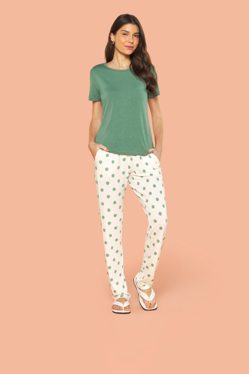 Pijama Meia Manga com Calça Básico em Viscolycra Poá – Sensare® 140293