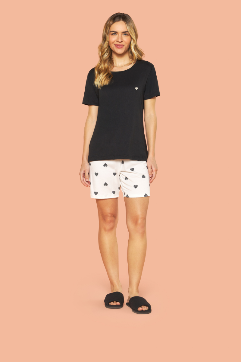 Pijama Meia Manga com Bermuda Jovial Light Suede Corações – Sensare® 130325