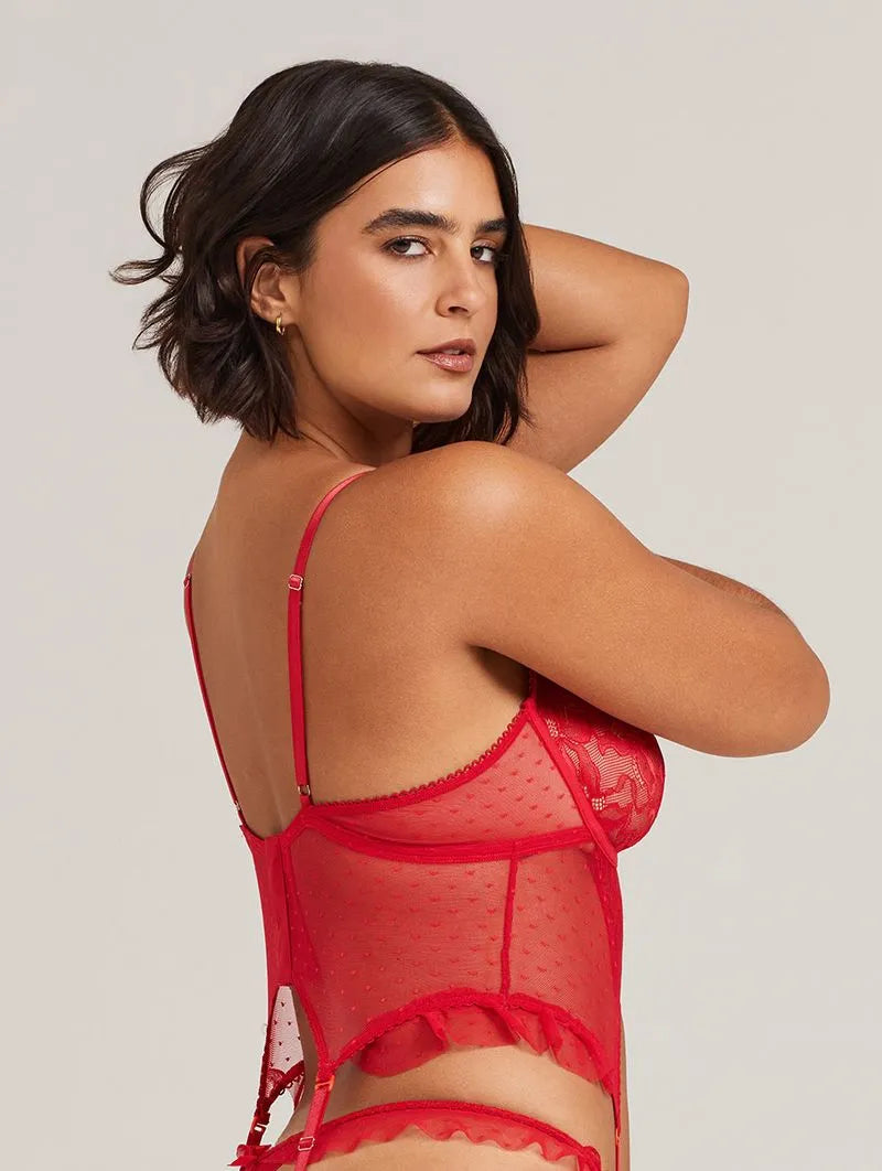 Espartilho Sem Bojo em Tule Poá e Renda – Liebe® 603580 - LOVE