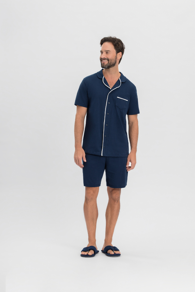 Pijama Masculino Americano Meia Manga com Bermuda Algodão Meu Par – Mensageiro dos Sonhos® 0132115