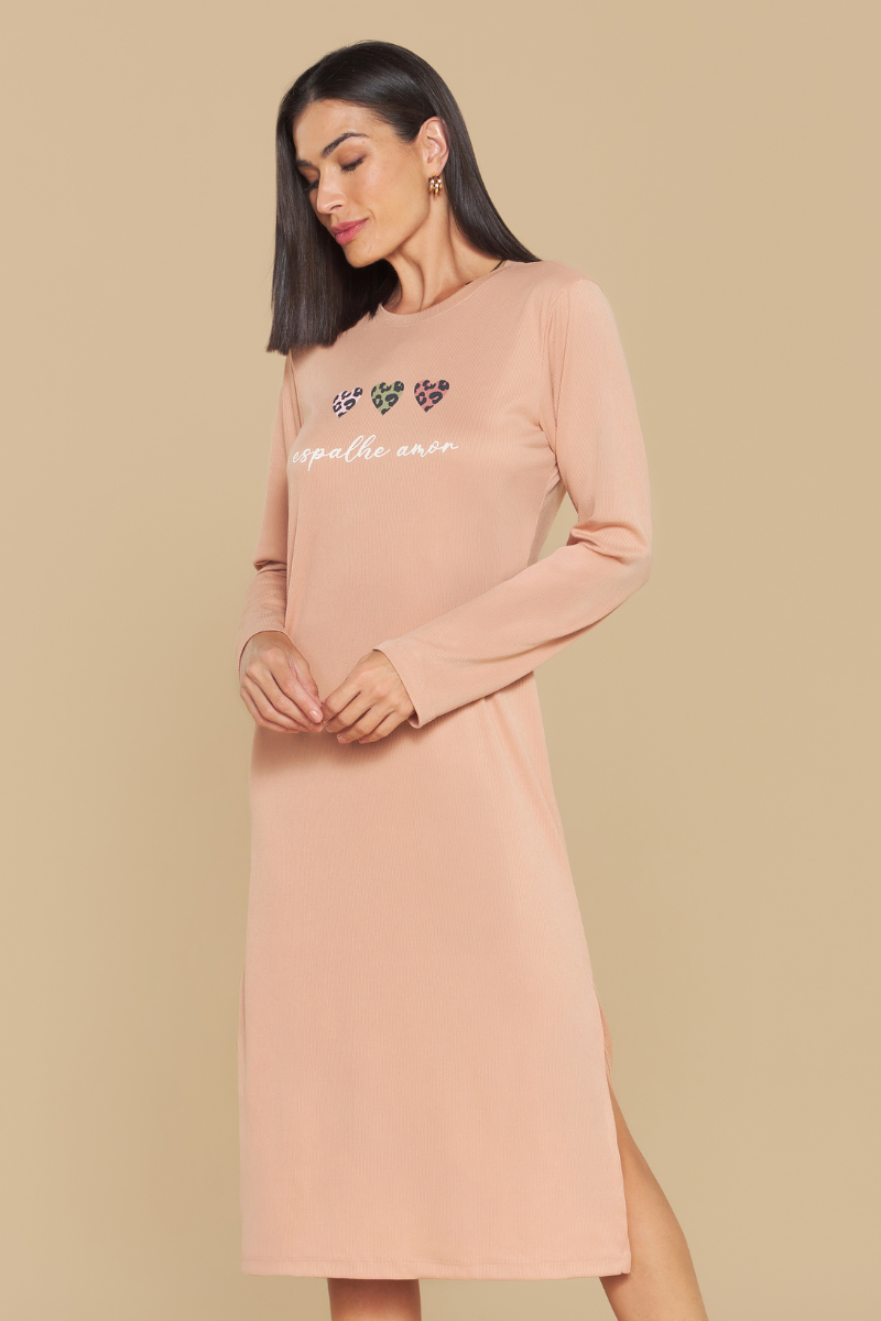 Camisola Manga Longa Midi Espalhe Amor em Malha Canelada Peletizada – Sensare® 120066