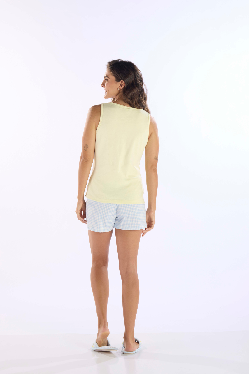 Pijama Regata Peitilho Ribana 1x1 com Shorts em Malha Rotativa Pzama® 040546 - COR 02