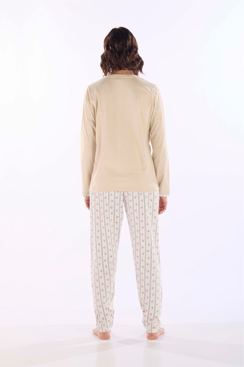 Pijama Feminino Manga Longa com Calça Estampa Floral Pzama® 050298 - COR 01