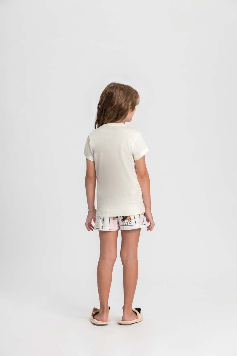 Pijama Infantil Meia Manga com Short Algodão Meow Kitty – Mensageiro dos Sonhos® 0132136