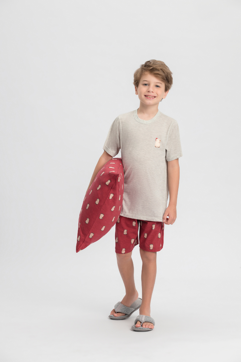 Pijama Infantil Masculino Meia Manga Com Bermuda Meia Malha Natal das Capivaras – Mensageiro dos Sonhos® 0132128