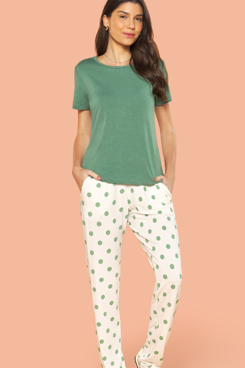 Pijama Meia Manga com Calça Básico em Viscolycra Poá – Sensare® 140293