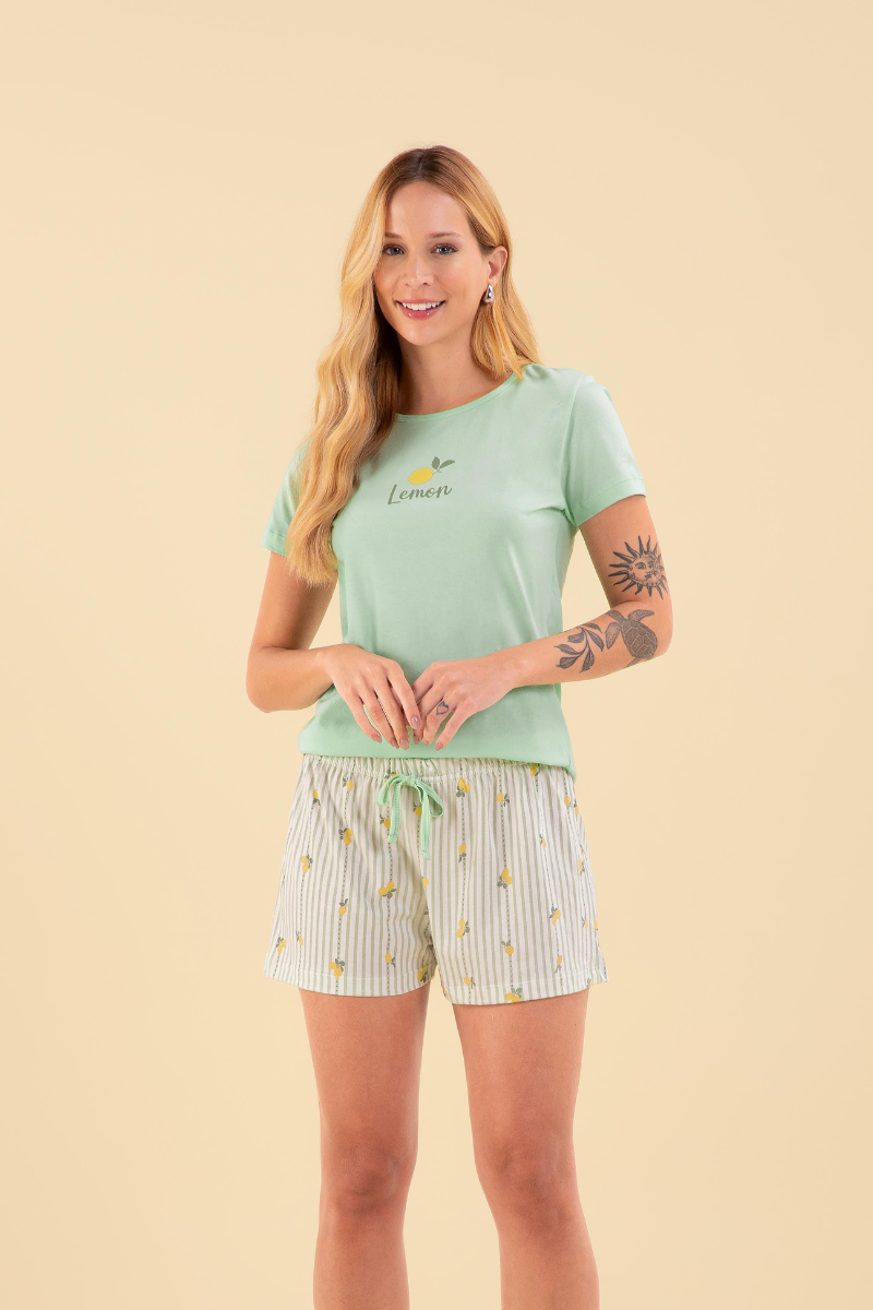 Pijama Jovial Meia Manga c/ Short Algodão Lemonade – Sensare® 130096