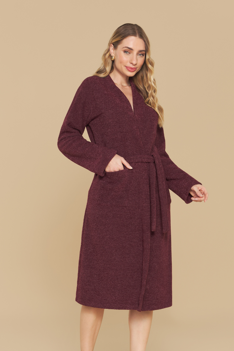 Roupão Feminino em Plush Bouclé Vinho – Sensare® 160014