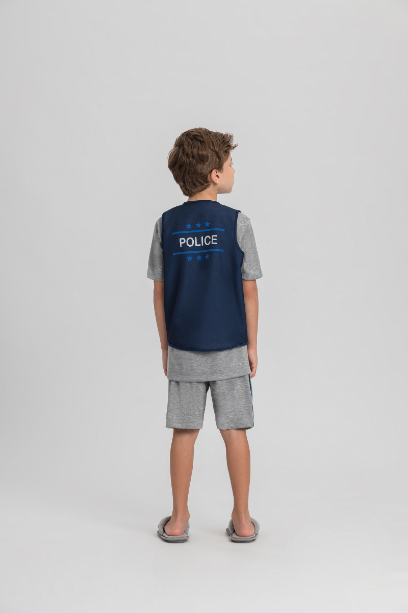 Pijama Infantil Masculino Meia Manga com Bermuda com Colete Police – Mensageiro dos Sonhos® 0132141