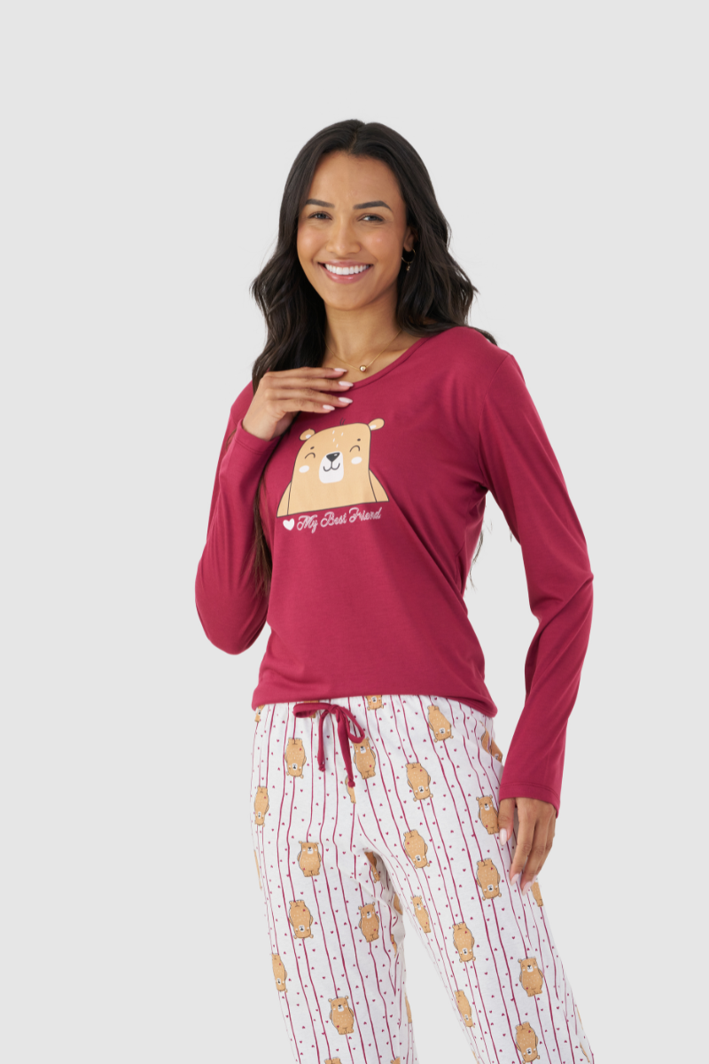 Pijama Jovial Manga Longa com Calça em Algodão Best Friend – Mensageira da Paz® 034182