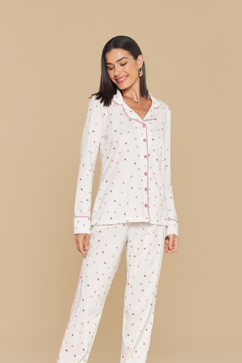 Pijama Jovial Americano Manga Longa com Calça em Malha de Algodão Poazinho – Sensare® 140199