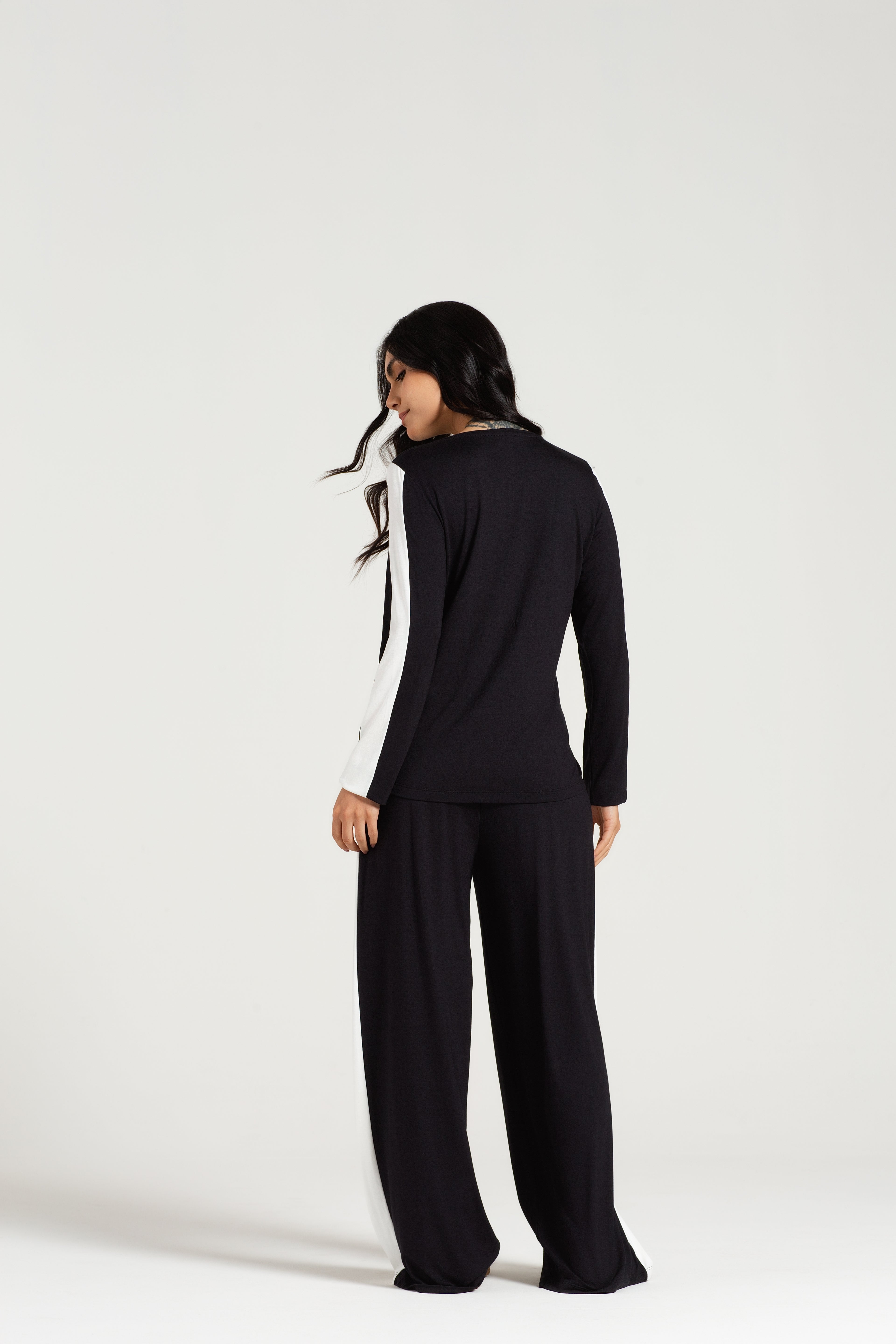 Conjunto Feminino Manga Longa com Calça em Viscolycra Bicolor – Pzama® 400002