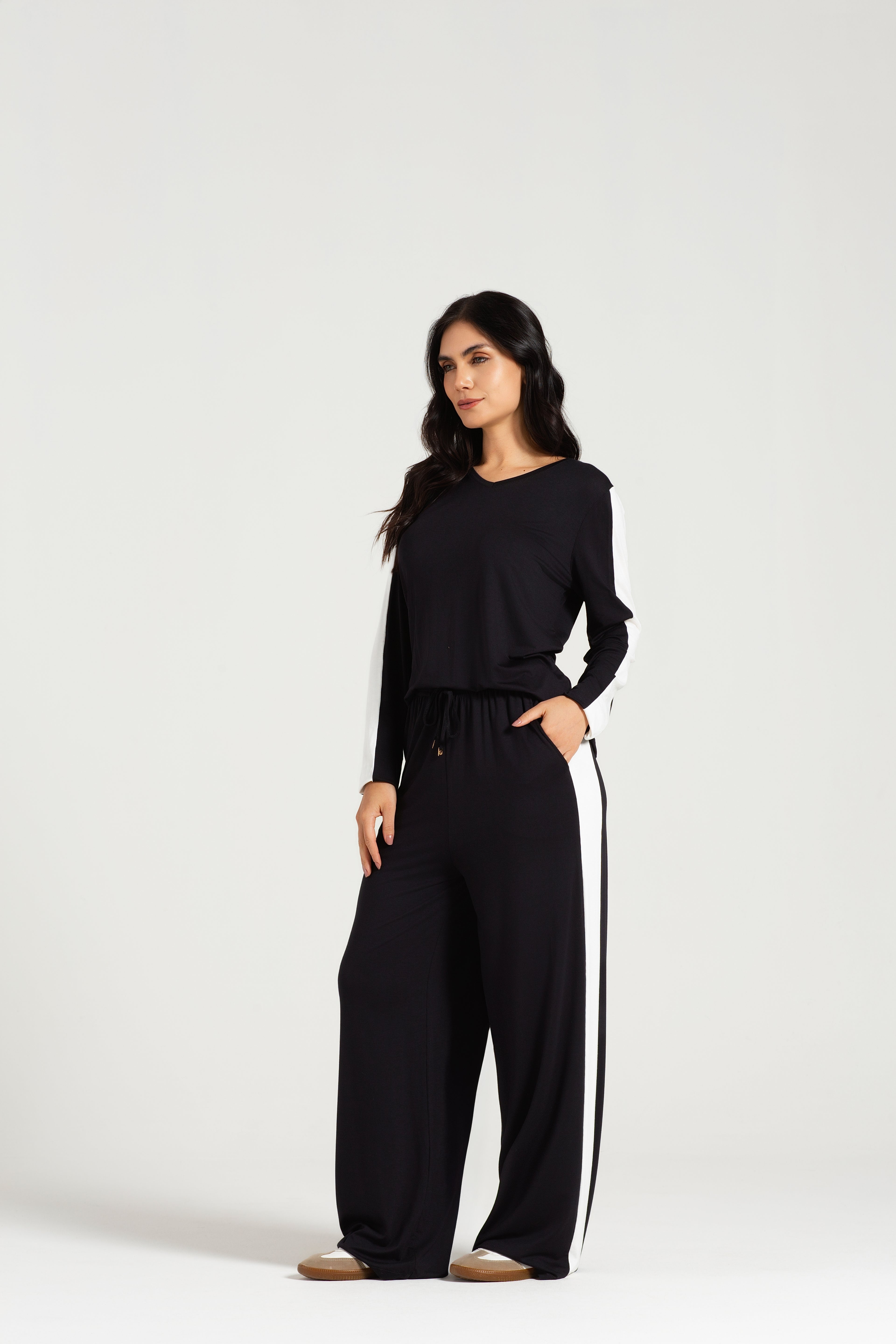 Conjunto Feminino Manga Longa com Calça em Viscolycra Bicolor – Pzama® 400002