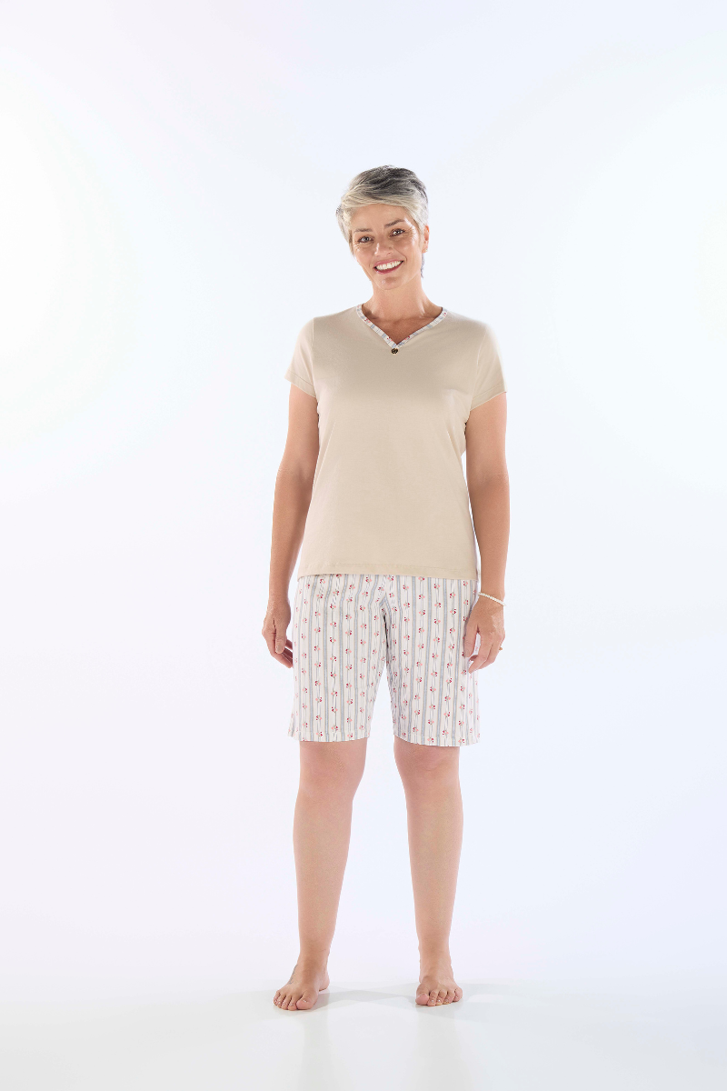 Pijama Meia Manga em Meia Malha com Bermuda Meia Malha Rotativa Pzama® 050297 - COR 01