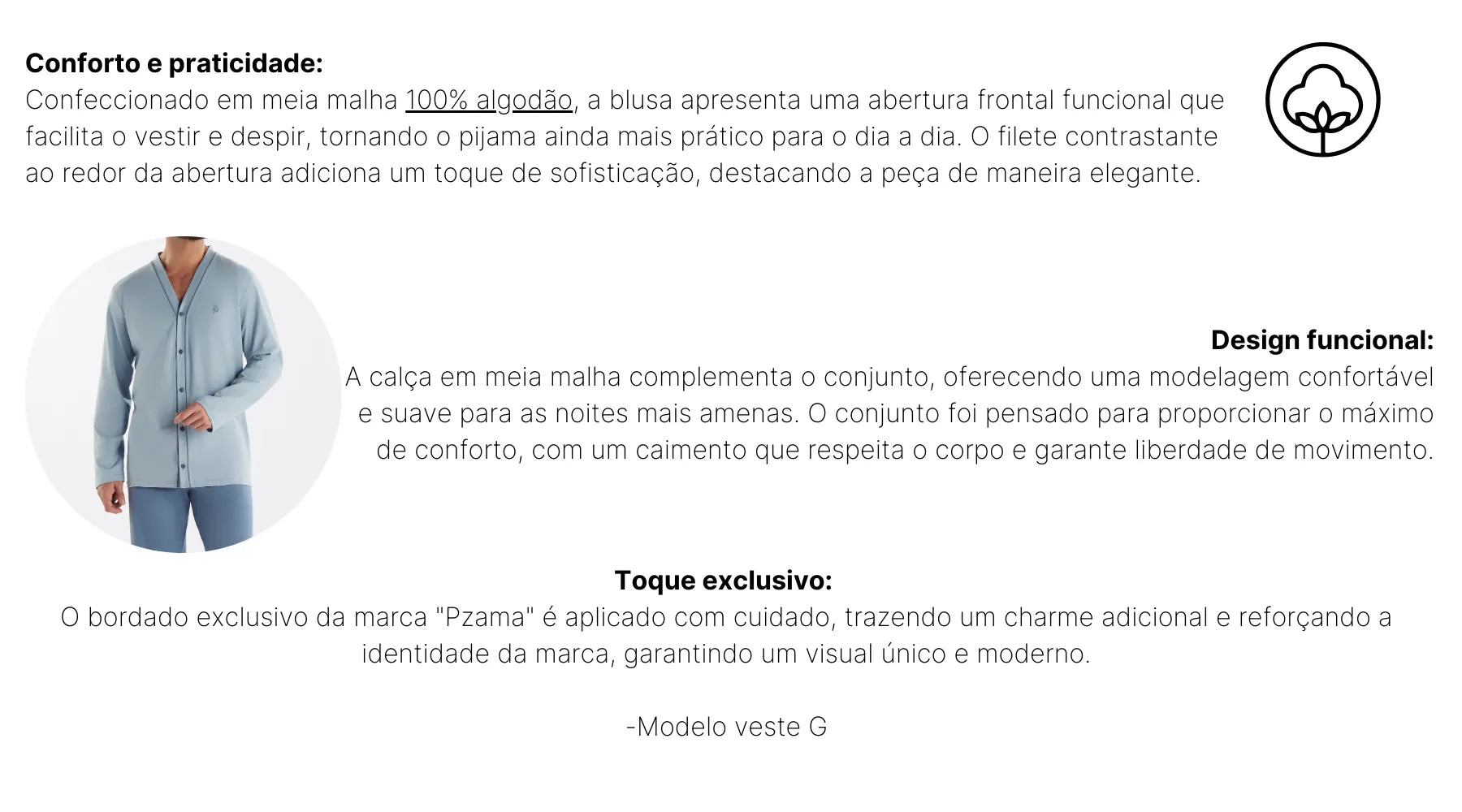 Pijama Masculino Manga Longa com Abertura Frontal e Calça Pzama® 6008.251 - COR 01