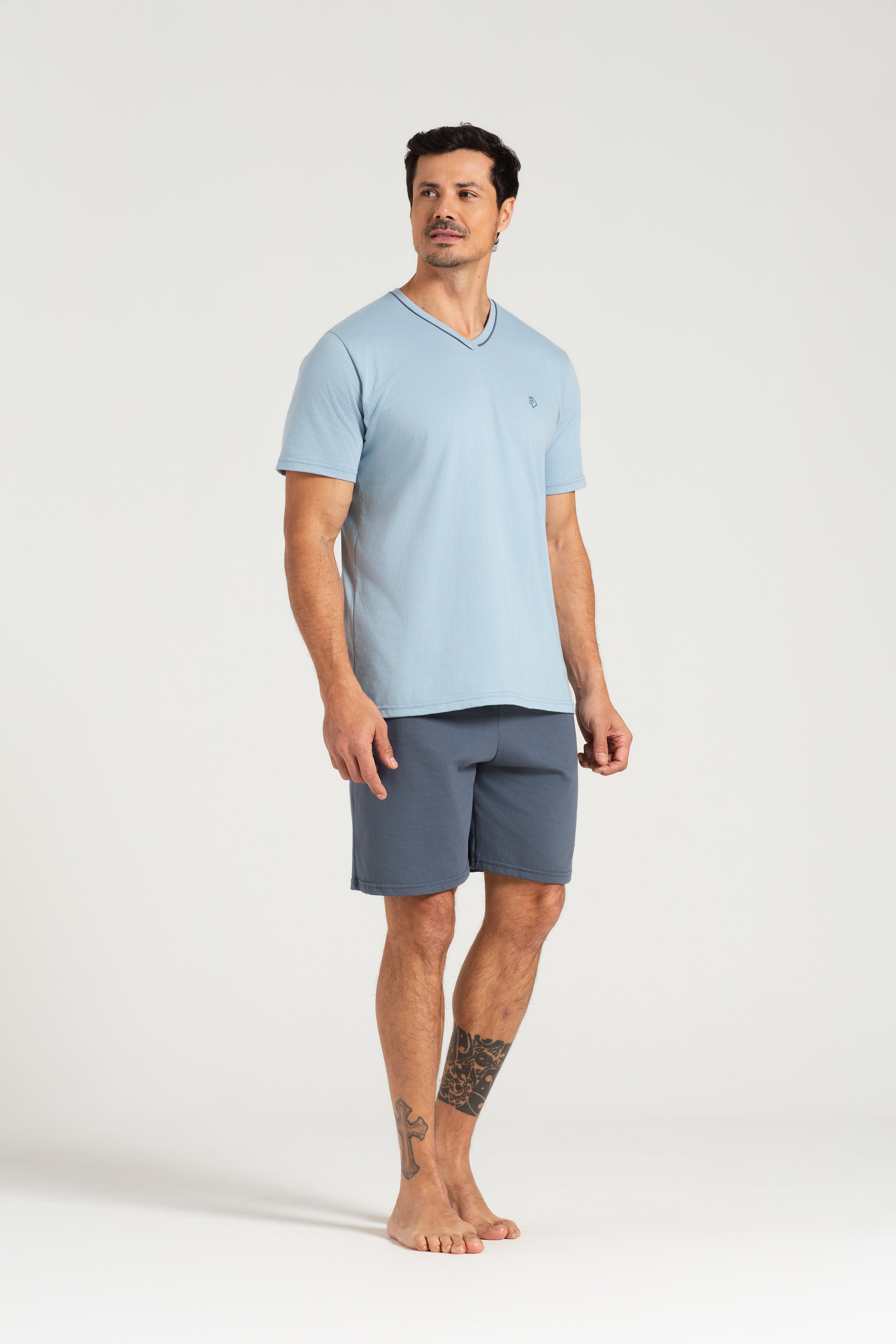 Pijama Masculino Meia Manga com Bermuda em Meia Malha Bicolor – Pzama® 6012.261 - COR 01