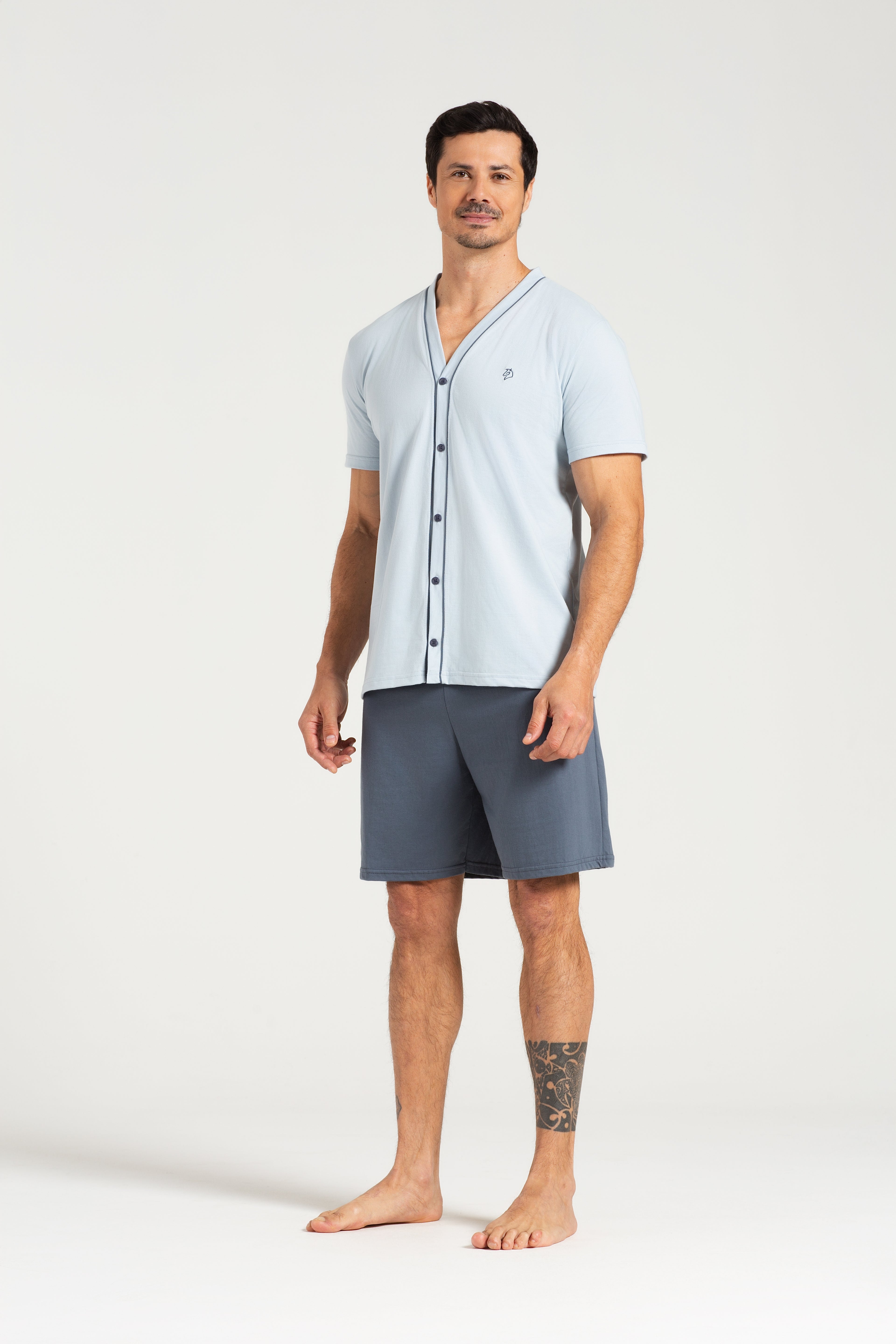 Pijama Masculino Meia Manga com Abertura Frontal e Bermuda em Meia Malha Bicolor – Pzama® 6014.261 - COR 01