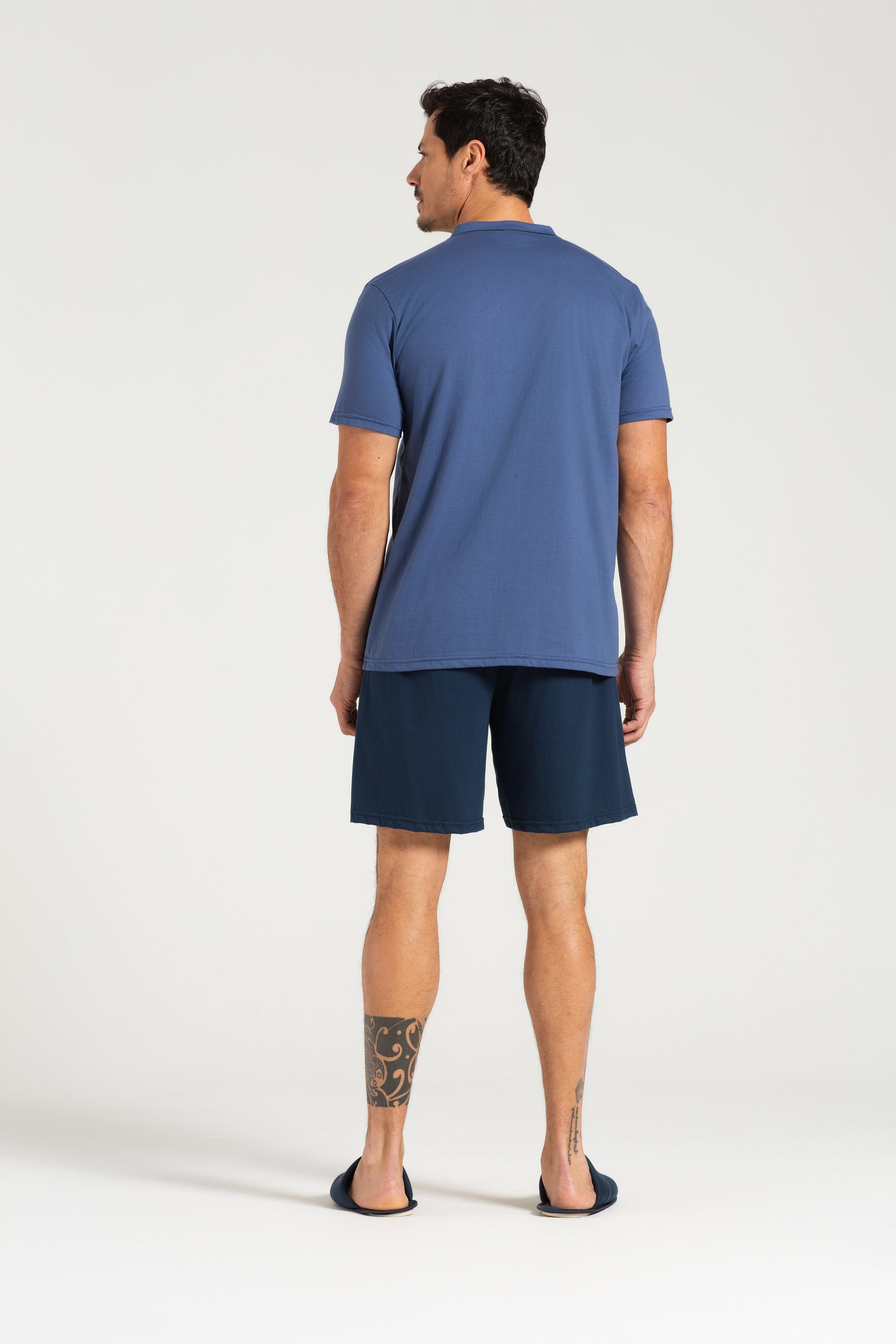 Pijama Masculino Meia Manga com Abertura Frontal e Bermuda em Meia Malha Bicolor – Pzama® 6014.261 - COR 02