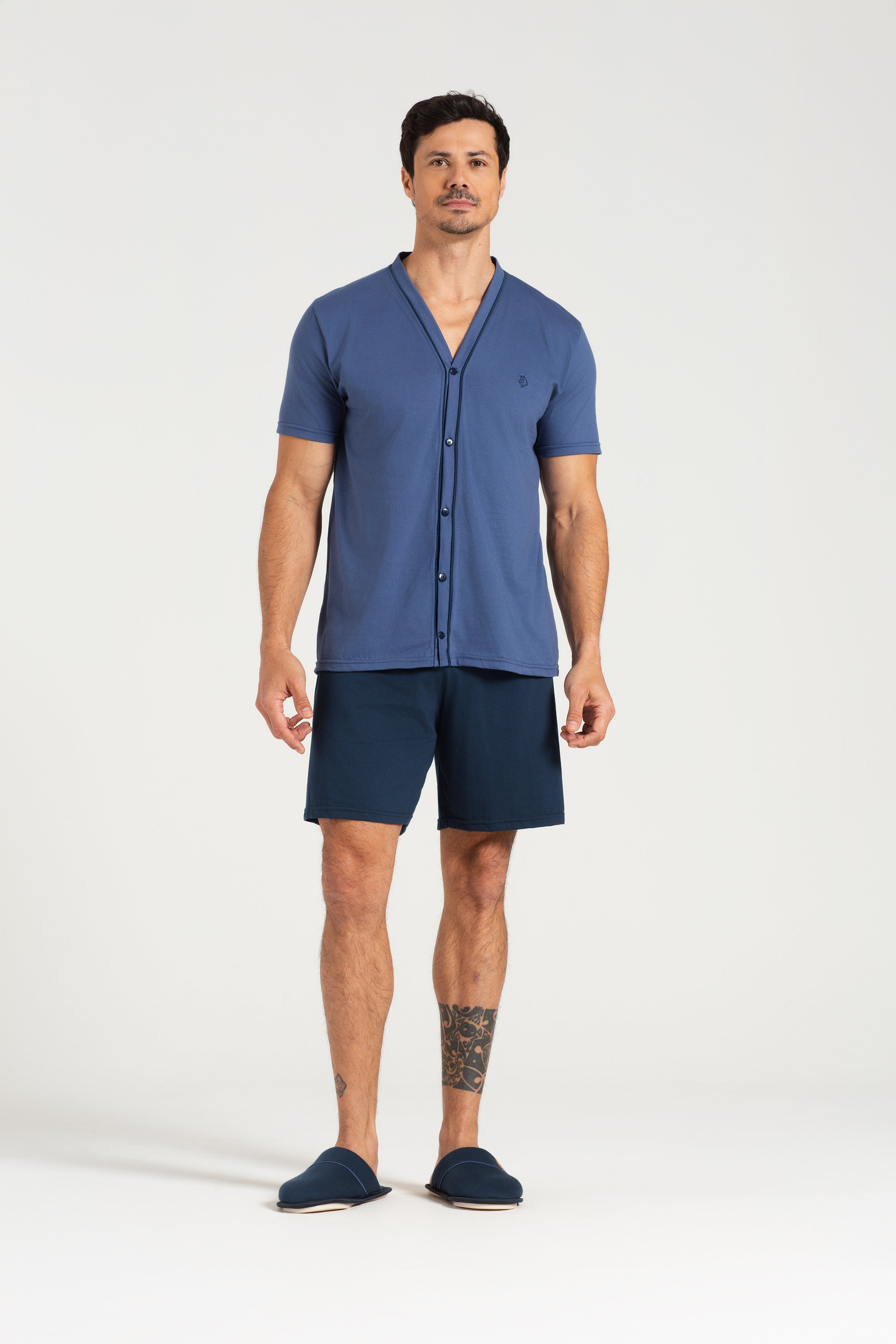 Pijama Masculino Meia Manga com Abertura Frontal e Bermuda em Meia Malha Bicolor – Pzama® 6014.261 - COR 02