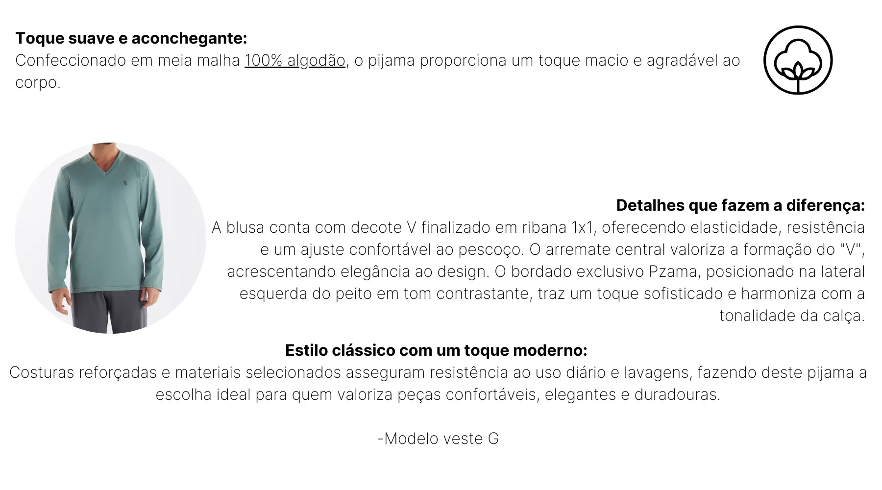 Pijama Masculino Manga Longa Decote V com Calça Pzama® 6016.251