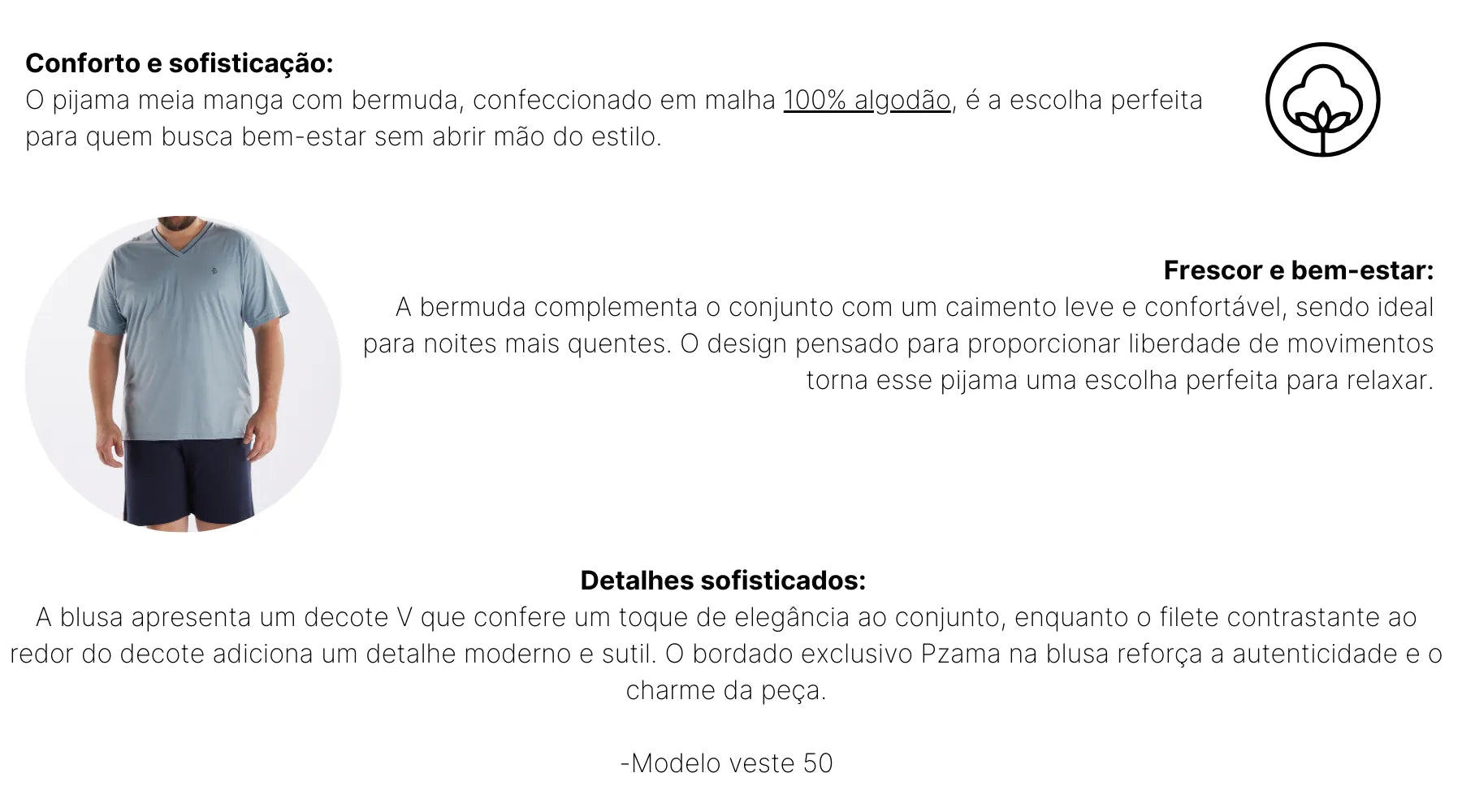 Pijama Masculino Meia Manga Decote V com Bermuda Plus Pzama® 9012.251