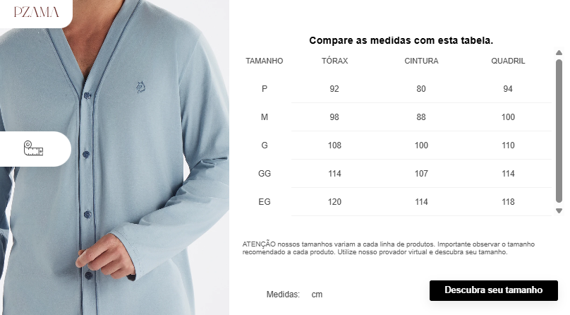 Pijama Masculino Manga Longa com Abertura Frontal e Calça Pzama® 6008.251 - COR 01