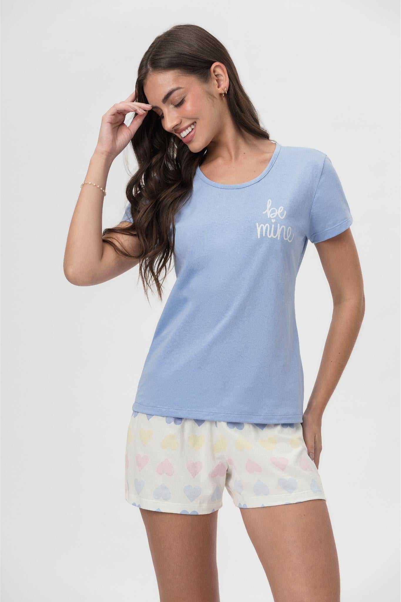Pijama Meia Manga Com Short Algodão Be Mine – Mensageira da Paz® 033471