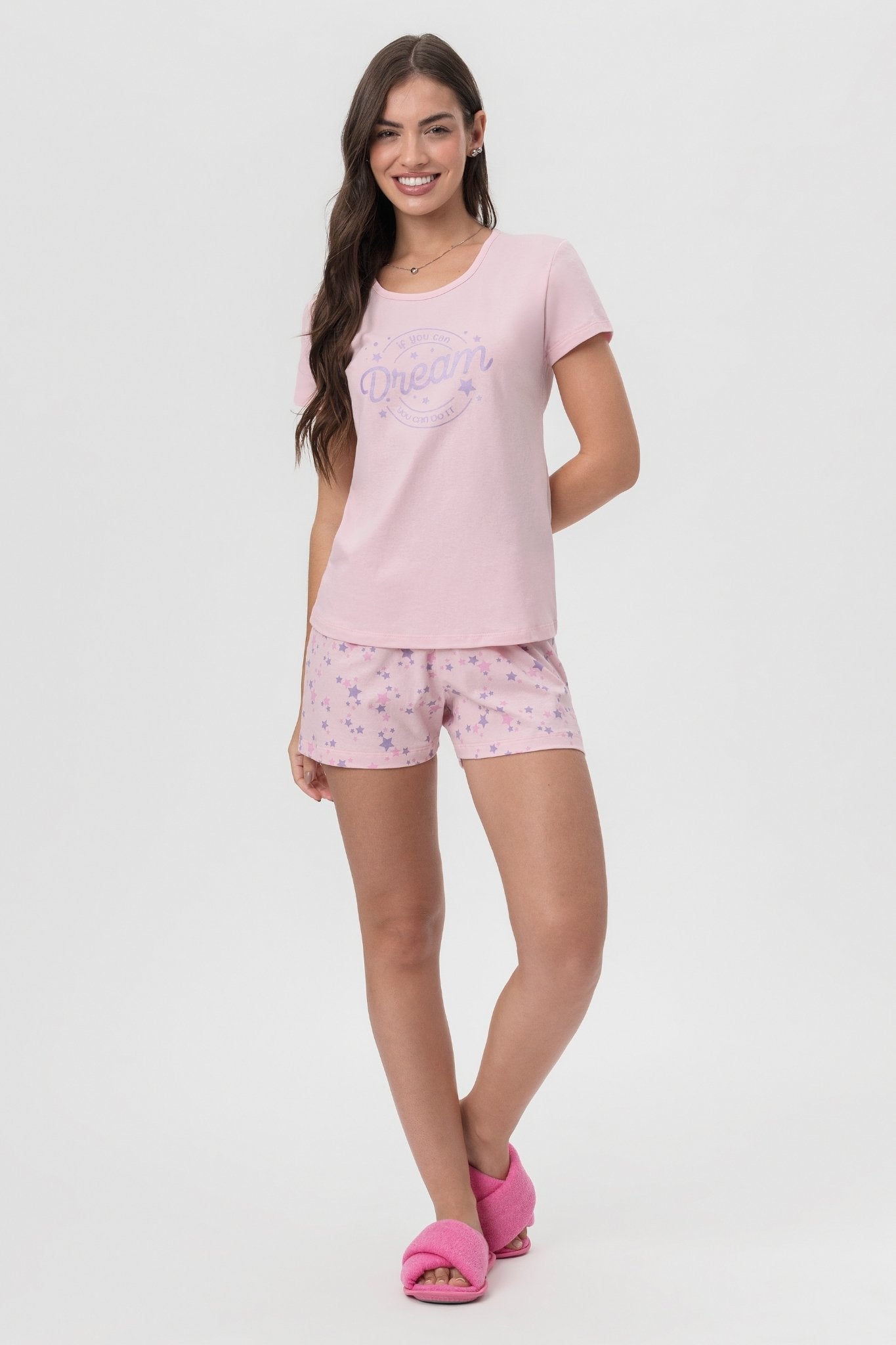 Pijama Meia Manga com Short 1/2 Malha Dream – Mensageira da Paz® 033474