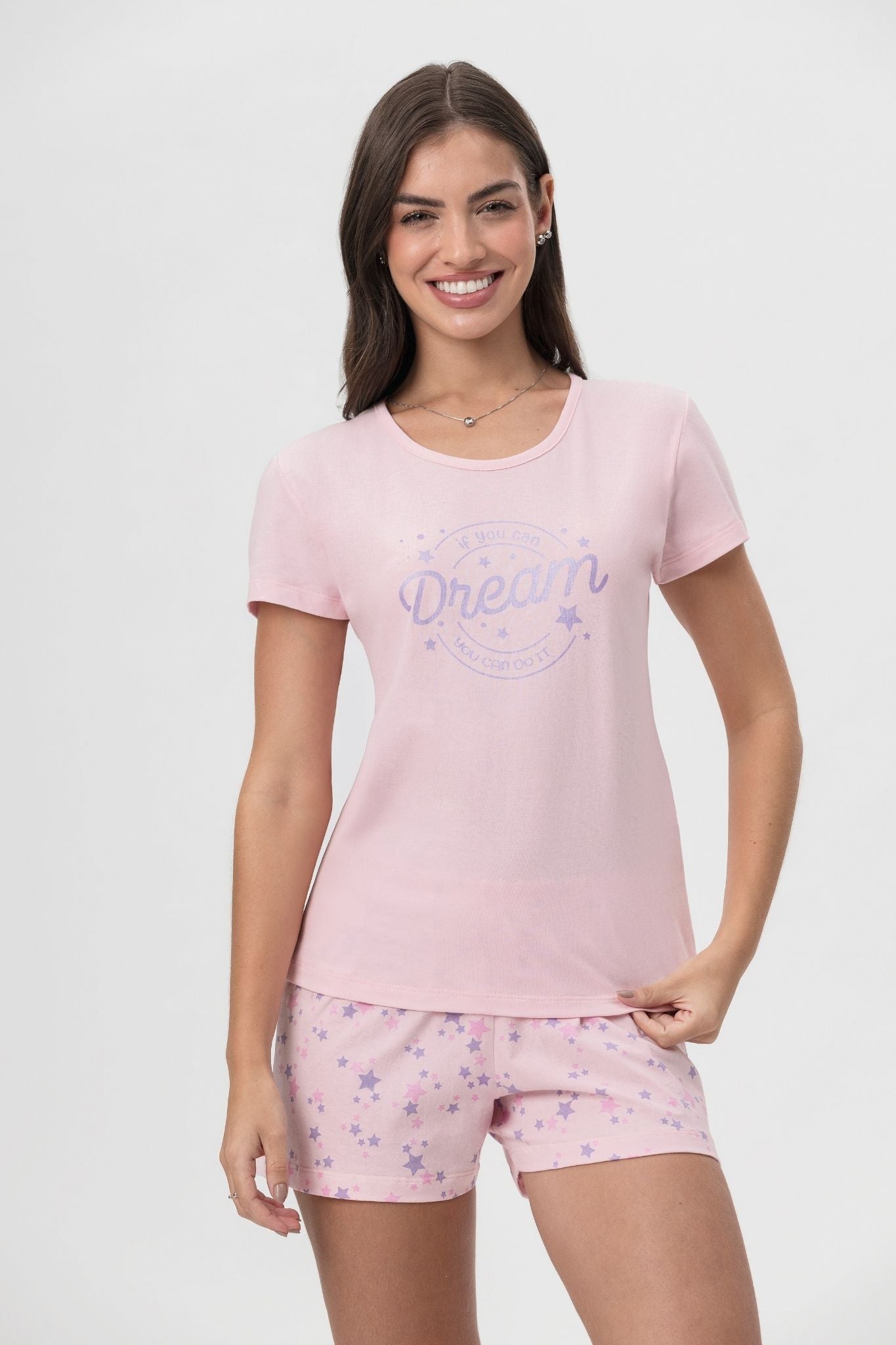 Pijama Meia Manga com Short 1/2 Malha Dream – Mensageira da Paz® 033474