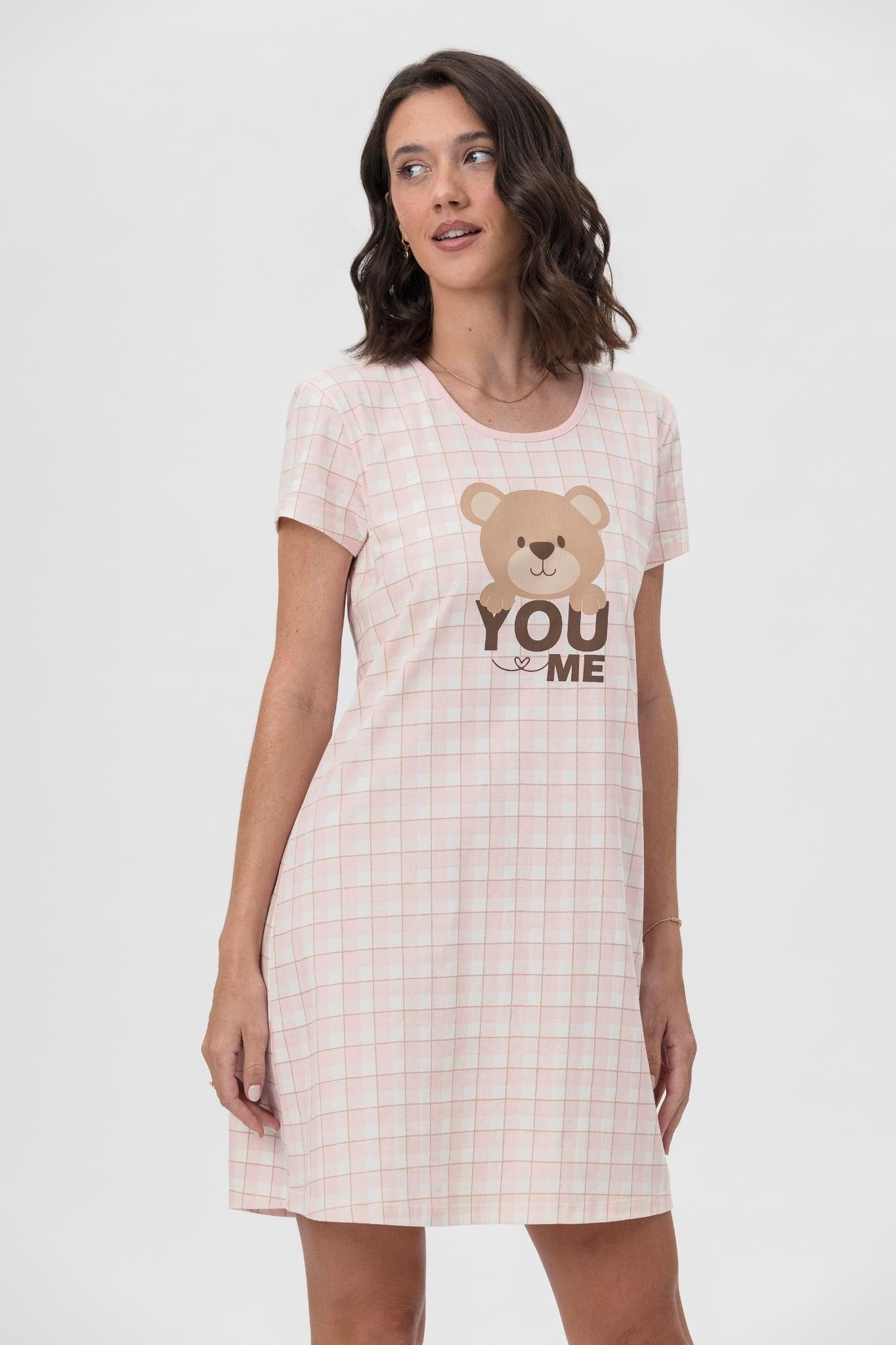 Camisola Meia Manga em Meia Malha Estampa Ursinho Xadrez – Mensageira Da Paz® 032144