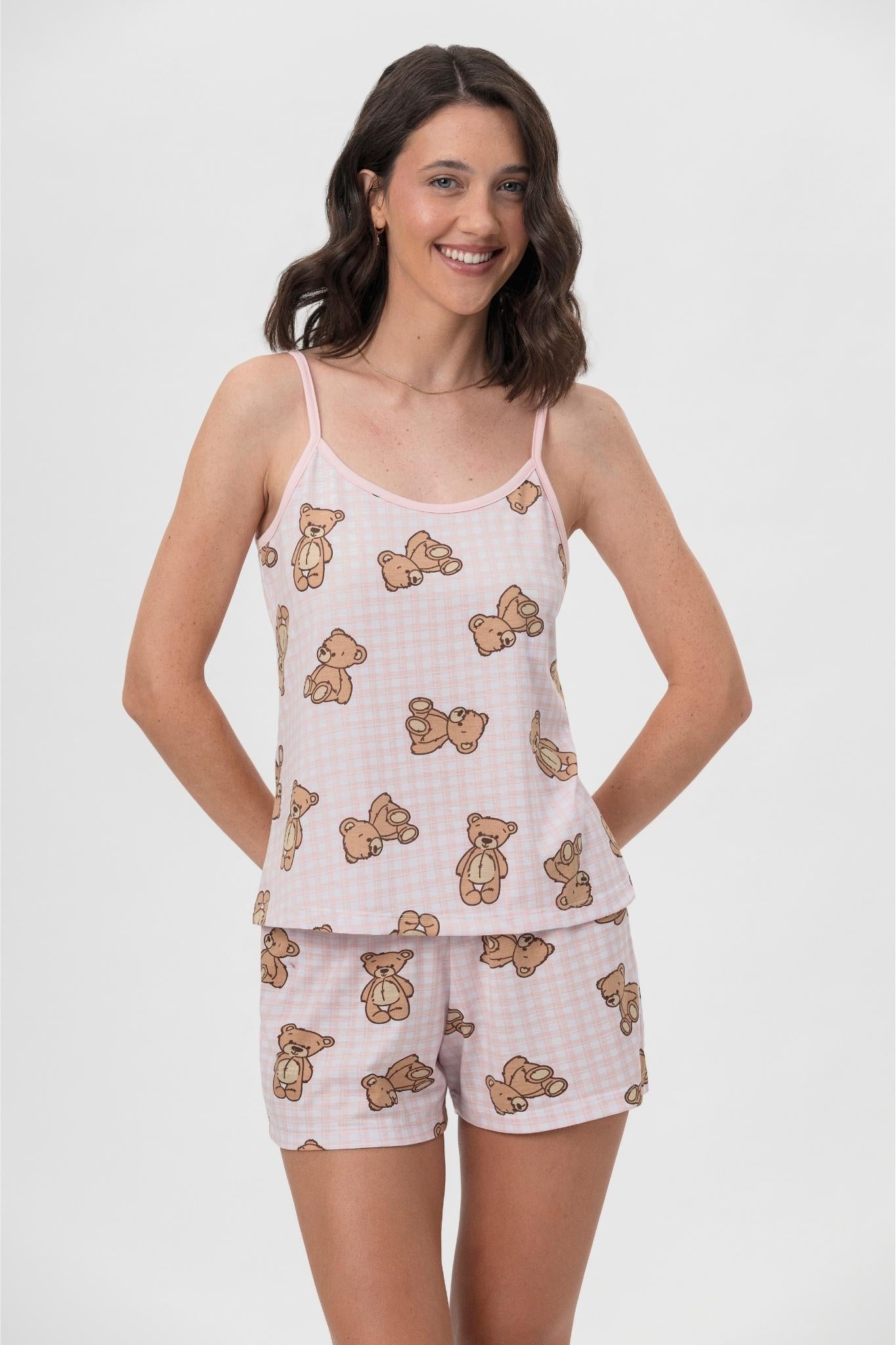 Pijama Alça com Short Meia Malha Eu e Você – Mensageira da Paz® 033446