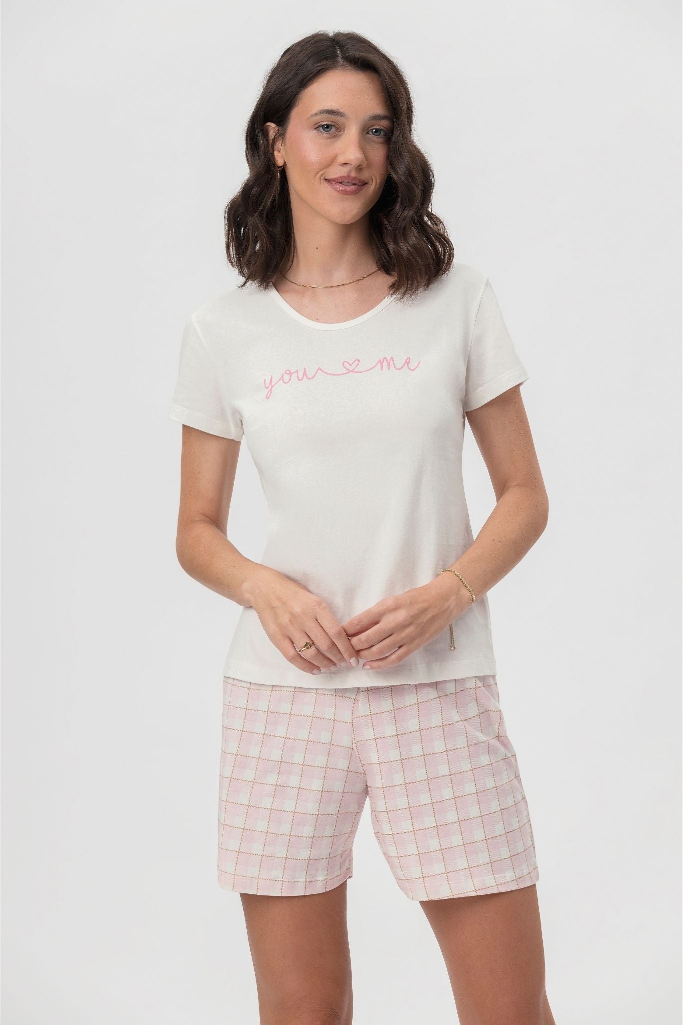 Pijama Meia Manga com Short em Meia Malha Eu e Você – Mensageiro da Paz® 033467
