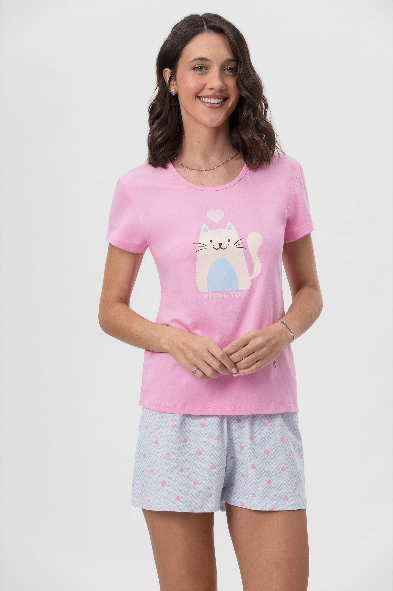 Pijama Meia Manga com Short em Meia Malha Love You – Mensageira da Paz® 033469