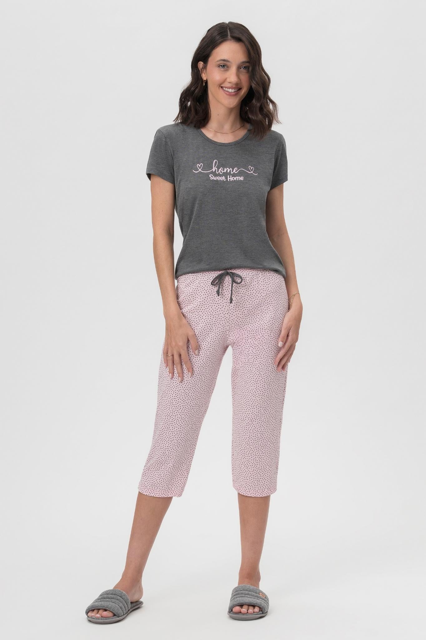 Pijama Meia Manga com Capri Meia Malha Sweet Home – Mensageira Da Paz® 033461