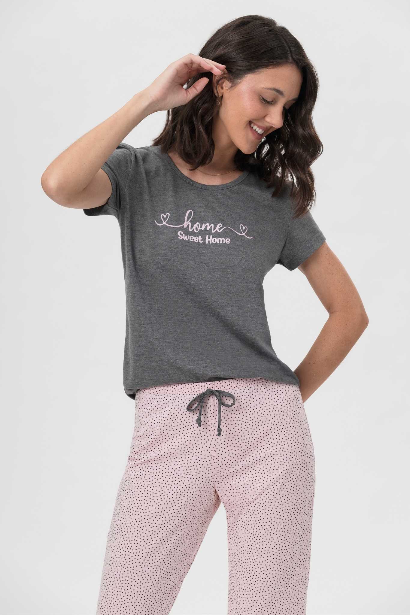 Pijama Meia Manga com Capri Meia Malha Sweet Home – Mensageira Da Paz® 033461