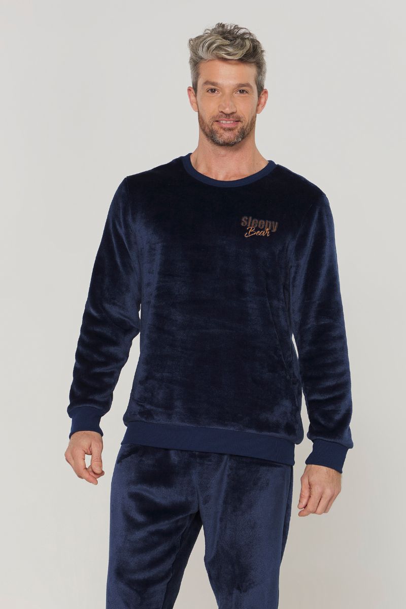 Pijama Masculino Manga Longa com Calça Urso Marinho Fleece – Danka® 01.2.0396