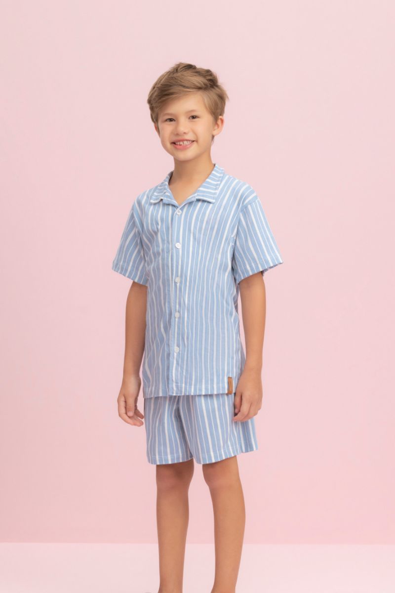Pijama Infantil Masculino Americano Meia Manga com Bermuda Lua Encantada® - Família Americana 12560000/01
