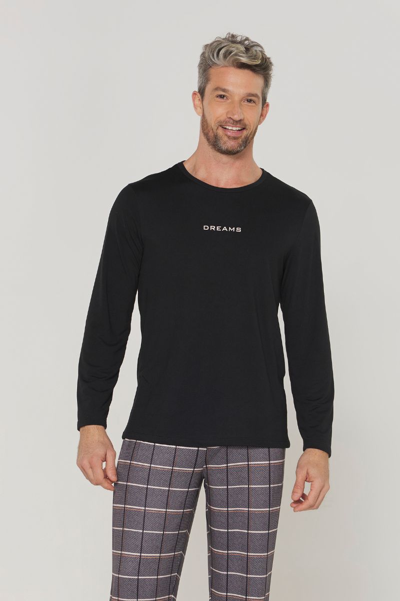 Pijama Masculino Manga Longa com Calça Xadrez Peach Touch – Danka® 01.2.0390