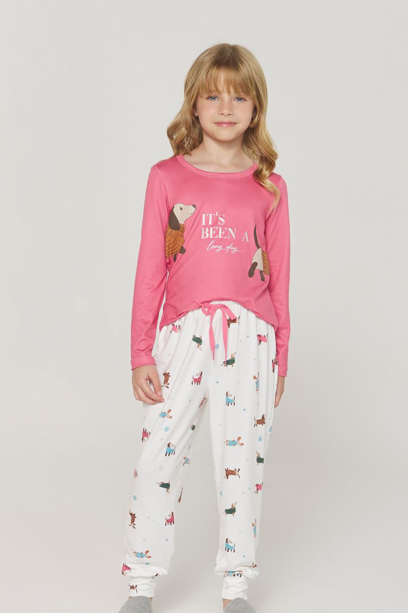 Pijama Feminino Infantil Manga Longa com Calça Salsicha – Danka® 01.2.0358