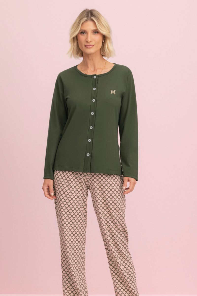 Pijama Feminino Manga Longa com Calça Aberta Mônaco - Lua Encantada® 10220068