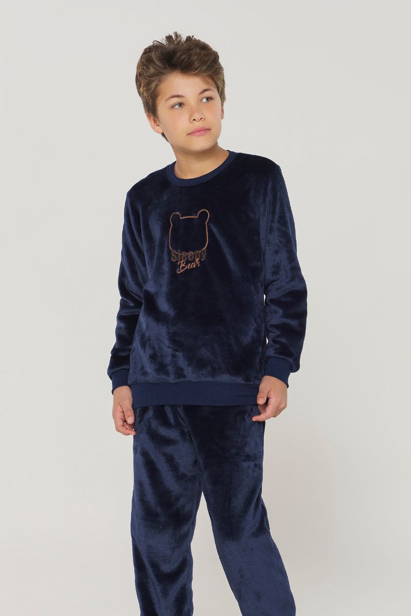 Pijama Masculino Infantil Manga Longa com Calça Urso Marinho Fleece – Danka® 01.2.0398