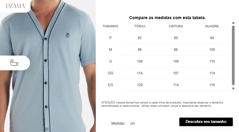 Pijama Masculino Meia Manga com Abertura Frontal e Bermuda Pzama® 6014.251 - COR 01