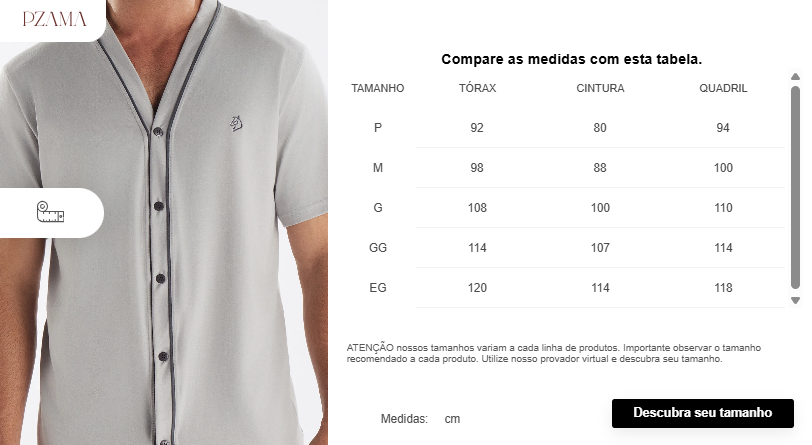 Pijama Masculino Meia Manga com Abertura Frontal e Bermuda Pzama® 6014.251 - COR 02