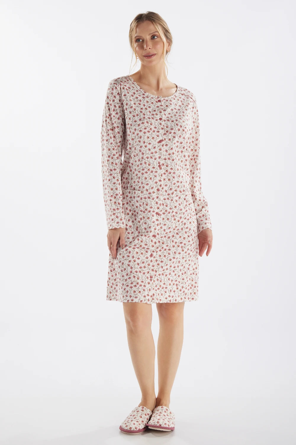 Camisola Manga Longa Estampa Floral com Abertura Frontal – Pzama® 050275