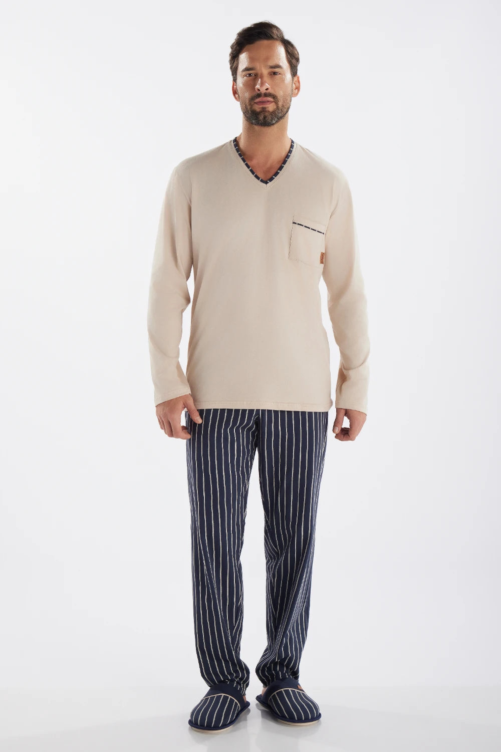 Pijama Masculino Manga Longa com Calça Listrada – Pzama® 060222